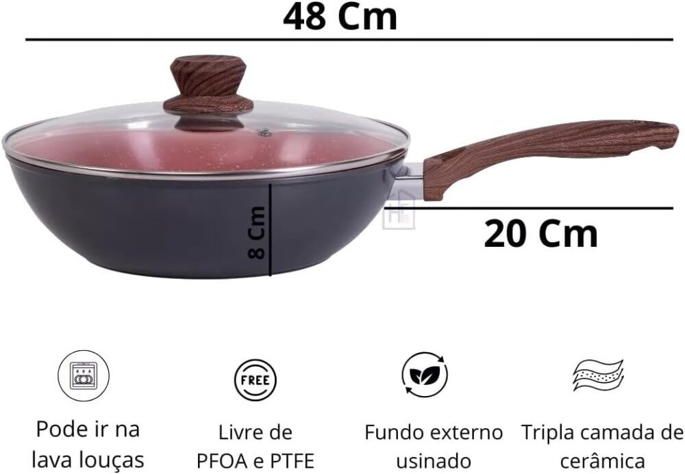 Frigideira Wok Nanocerâmica Antiaderente com Tampa 28cm 3,5L - Image 4