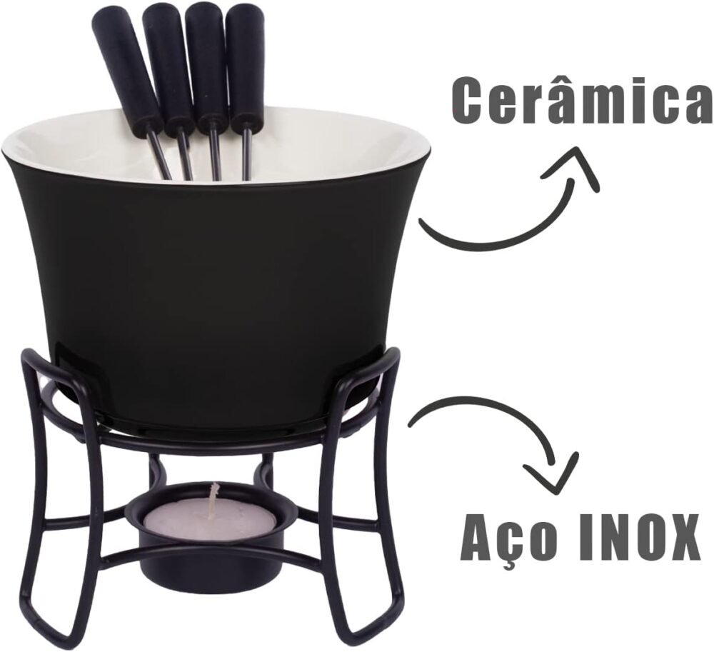 Conjunto Fondue Em Cerâmica Redondo 9 Peças 300ml Chocolate ... - Image 6
