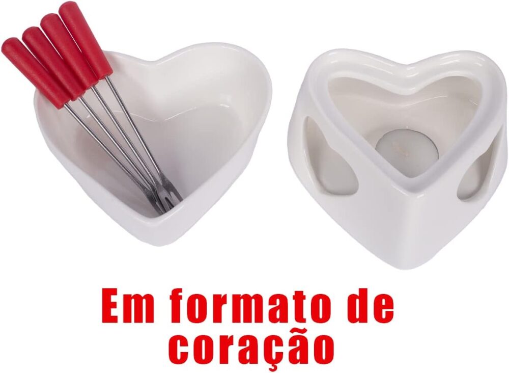 Conjunto Fondue Em Cerâmica Coração 9 Peças 320ml Chocolate ... - Image 3