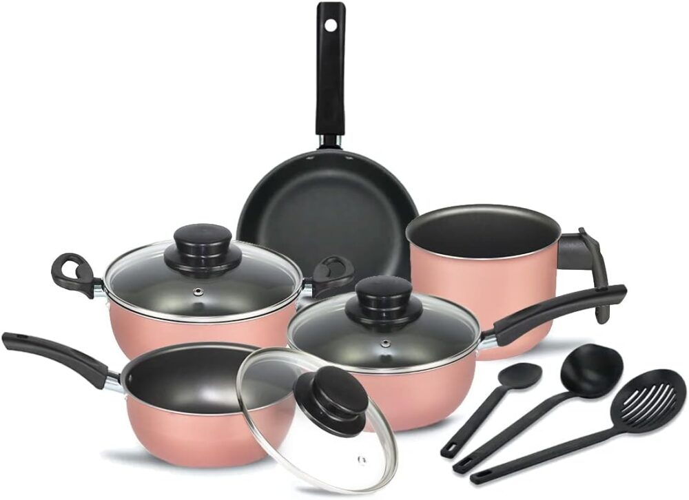 Jogo de Panelas Elegan com Tampa Vidro 8 Peças- Rosa