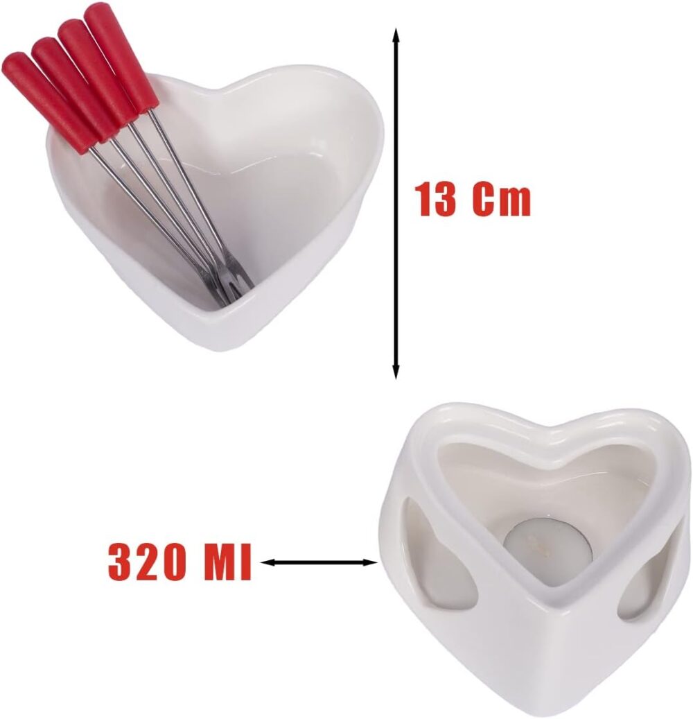 Conjunto Fondue Em Cerâmica Coração 9 Peças 320ml Chocolate ... - Image 2
