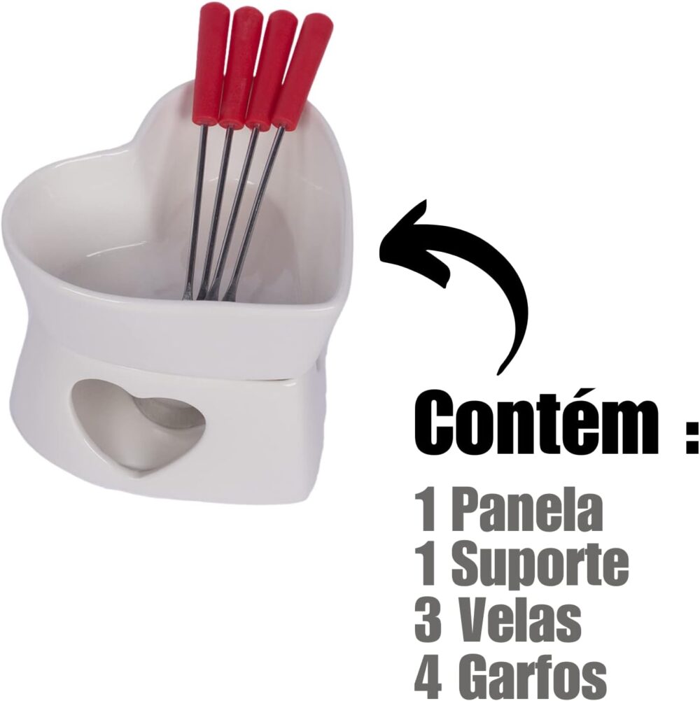 Conjunto Fondue Em Cerâmica Coração 9 Peças 320ml Chocolate ... - Image 5