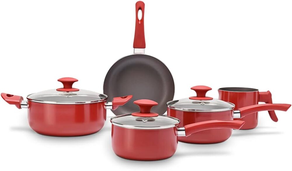 Jogo de Panelas 5 Peças Ceramic Life Antares Brinox - Vermel...