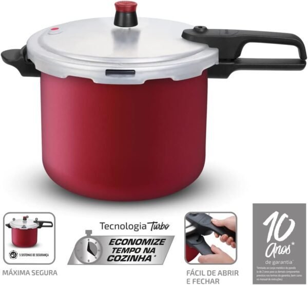 Panela de Pressão 7,6L Rochedo Segura Vermelha Fechamento Ex... - Image 4