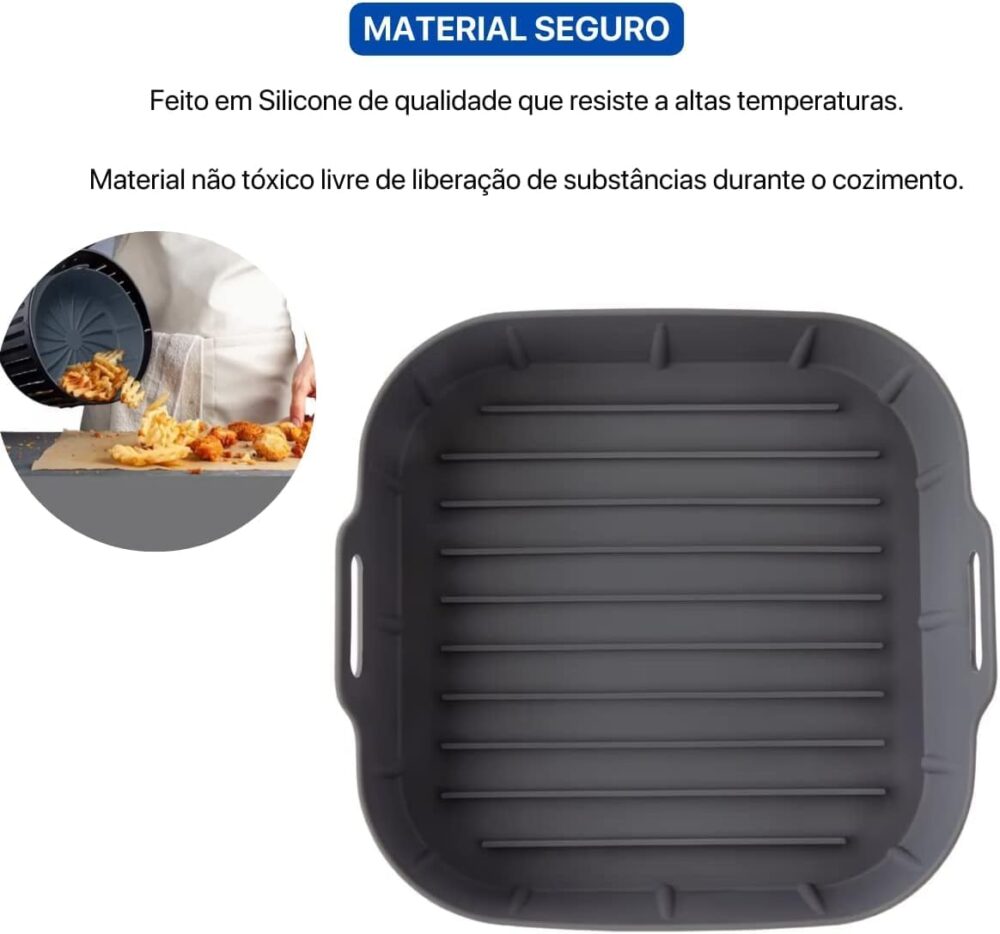 Panela de Silicone Quadrada Fritadeira Microondas C/Alça For... - Image 5