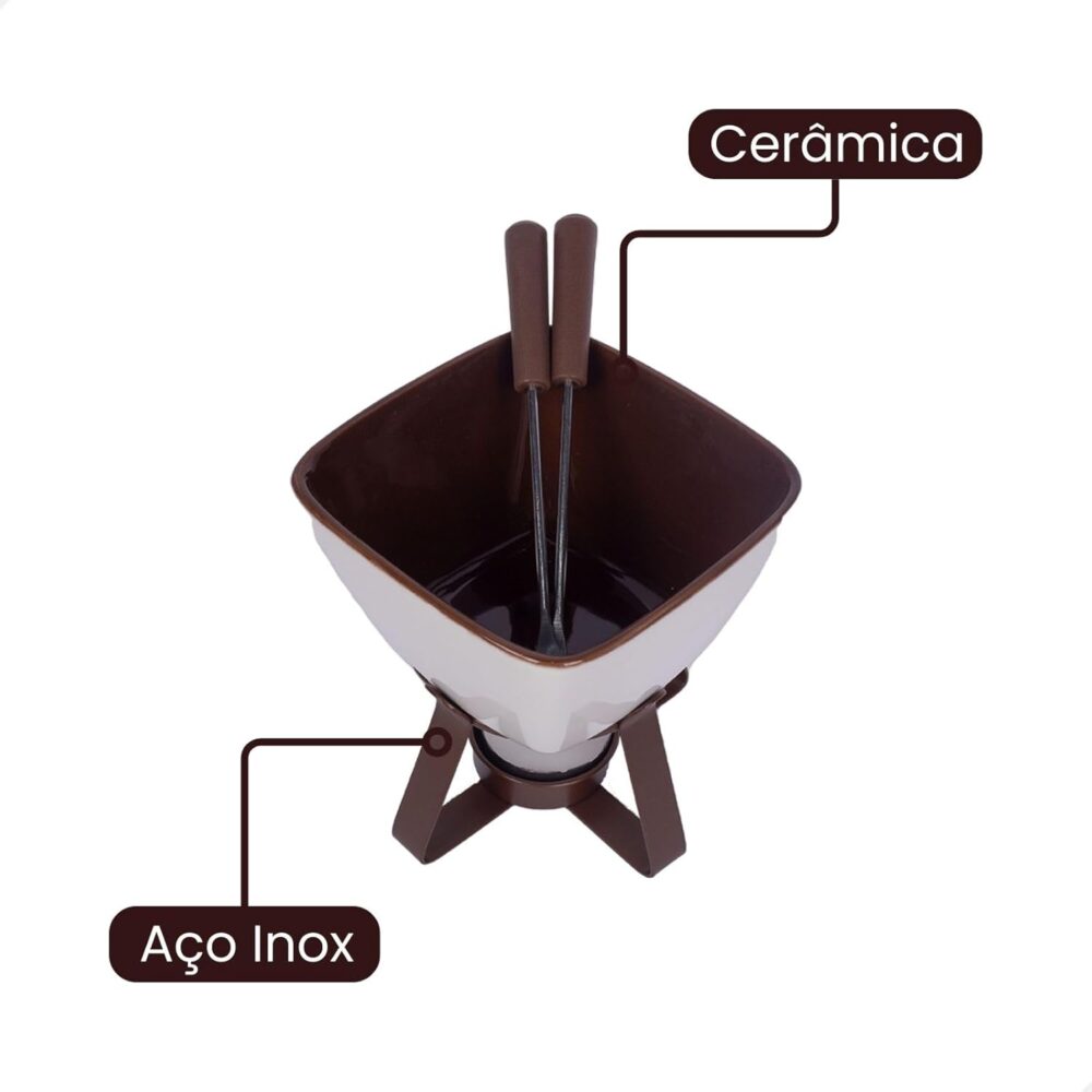 Conjunto Fondue Em Cerâmica Quadrado 8 Peças 300ml Chocolate... - Image 6