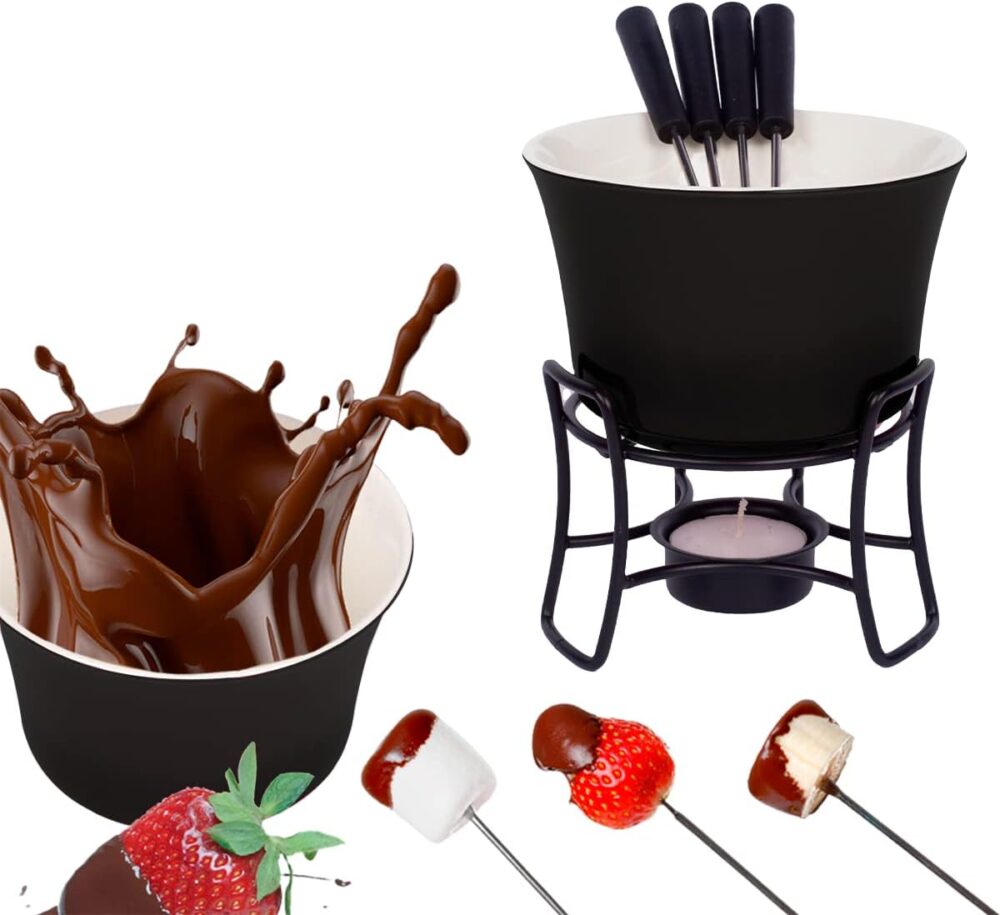 Conjunto Fondue Em Cerâmica Redondo 9 Peças 300ml Chocolate ...