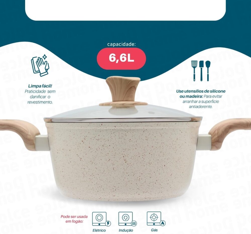 Panela Caçarola Indução C/tampa Vidro 6,6L Fundo Triplo Reve... - Image 5