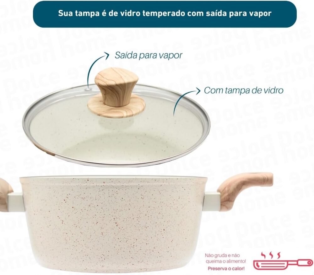Panela Caçarola Indução C/tampa Vidro 6,6L Fundo Triplo Reve... - Image 2