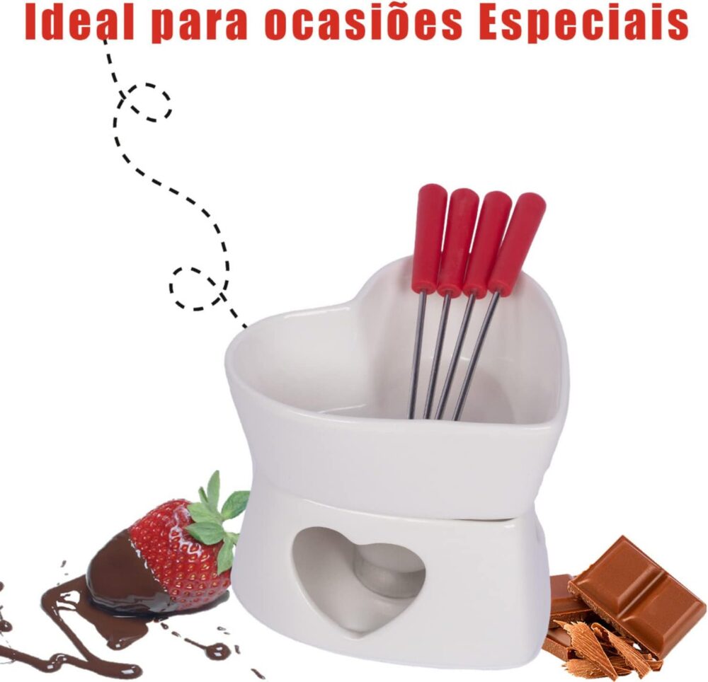 Conjunto Fondue Em Cerâmica Coração 9 Peças 320ml Chocolate ... - Image 4