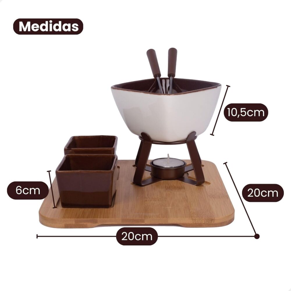 Conjunto Fondue Em Cerâmica Quadrado 8 Peças 300ml Chocolate... - Image 3