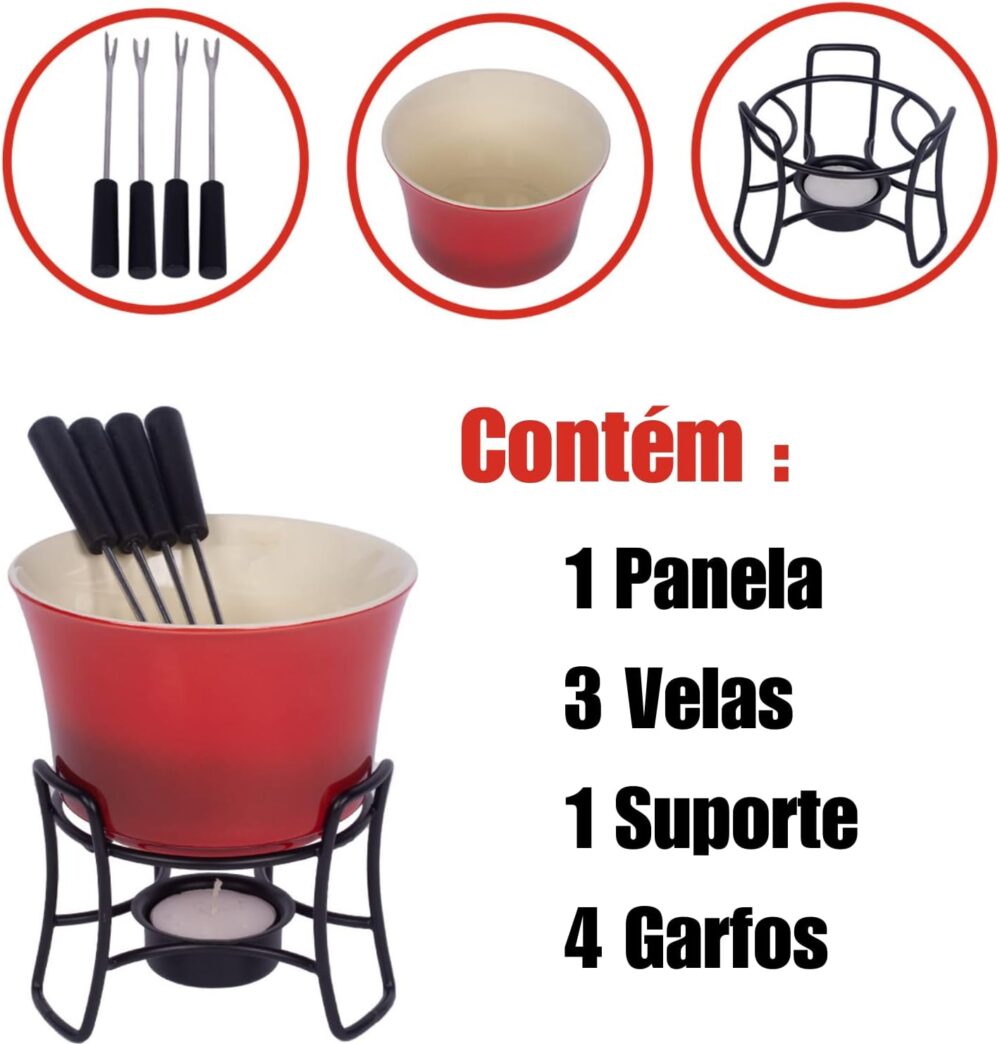 Conjunto Fondue Em Cerâmica Redondo 9 Peças 300ml Chocolate ... - Image 4