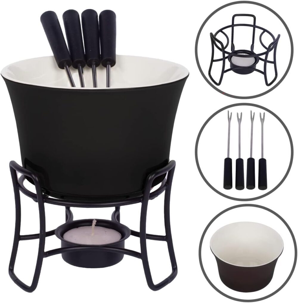 Conjunto Fondue Em Cerâmica Redondo 9 Peças 300ml Chocolate ... - Image 4