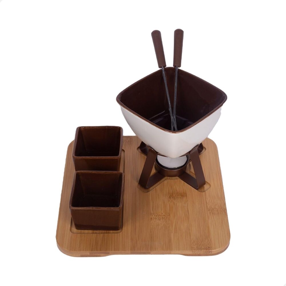 Conjunto Fondue Em Cerâmica Quadrado 8 Peças 300ml Chocolate... - Image 4