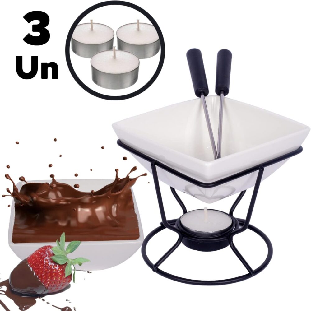 Conjunto Fondue Em Cerâmica Quadrado 7 Peças 200ml Chocolate... - Image 2
