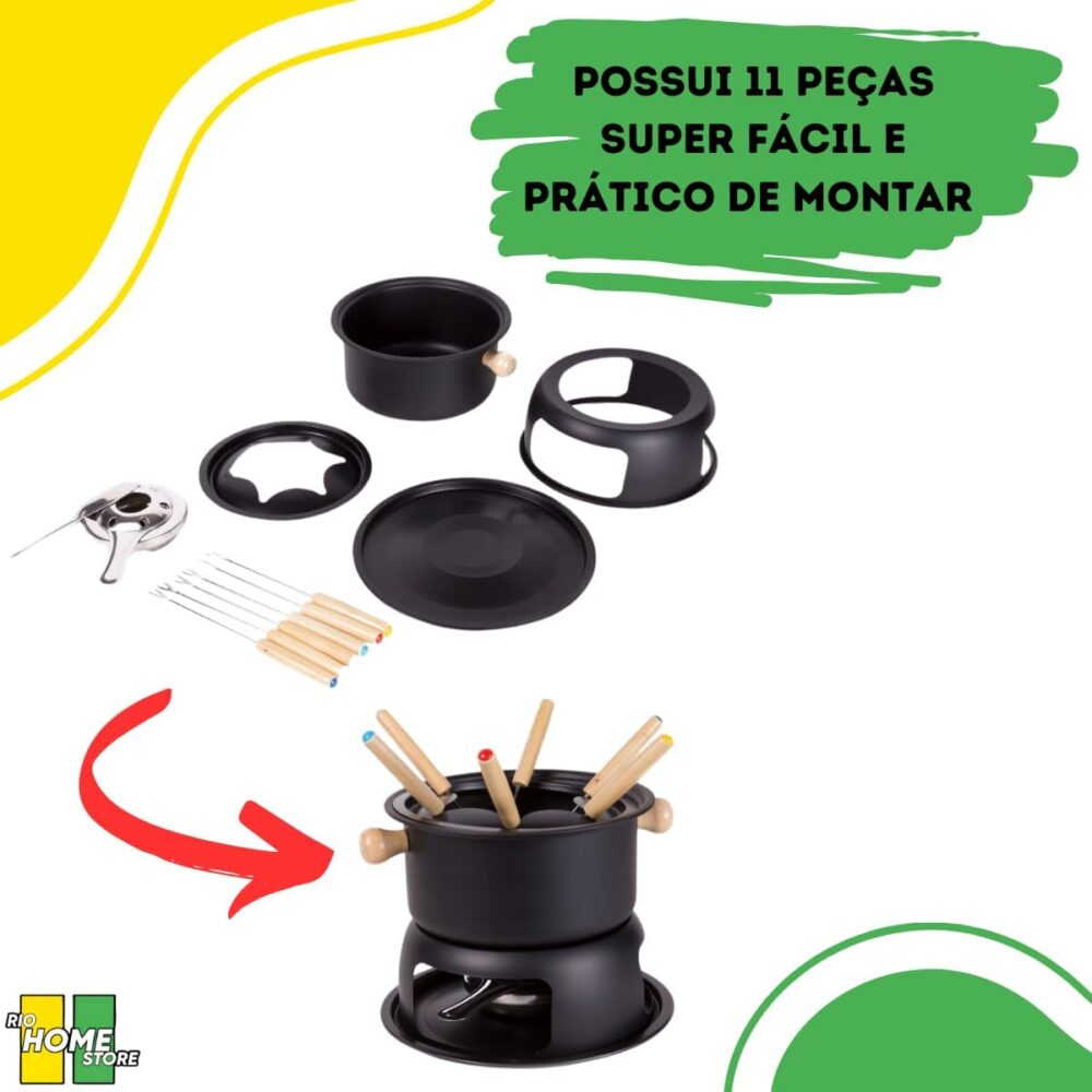 Kit Jogo Panela Conjunto Fondue 11 Peças Aço Inox e Madeira ... - Image 8