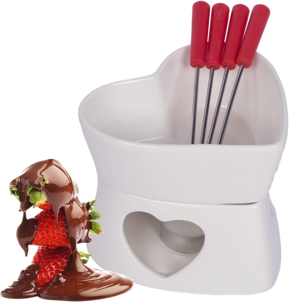 Conjunto Fondue Em Cerâmica Coração 9 Peças 320ml Chocolate ...