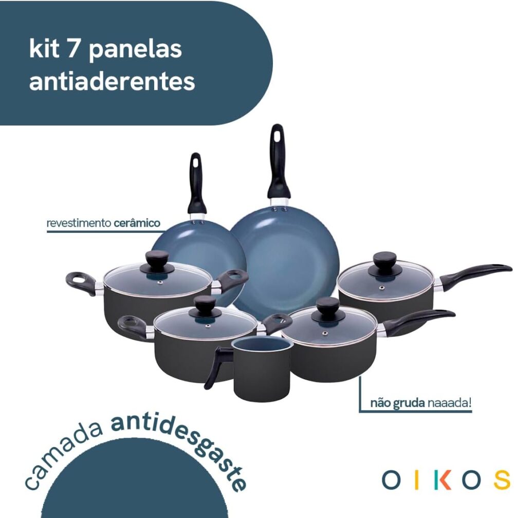 jogo de panelas 7 pçs antiaderentes de cerâmica e alumínio -... - Image 3