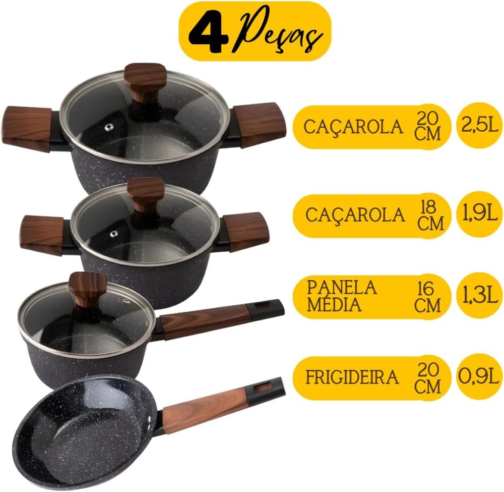 Jogo de Panelas Caçarola Frigideira Com Tampa Antiaderente R... - Image 5