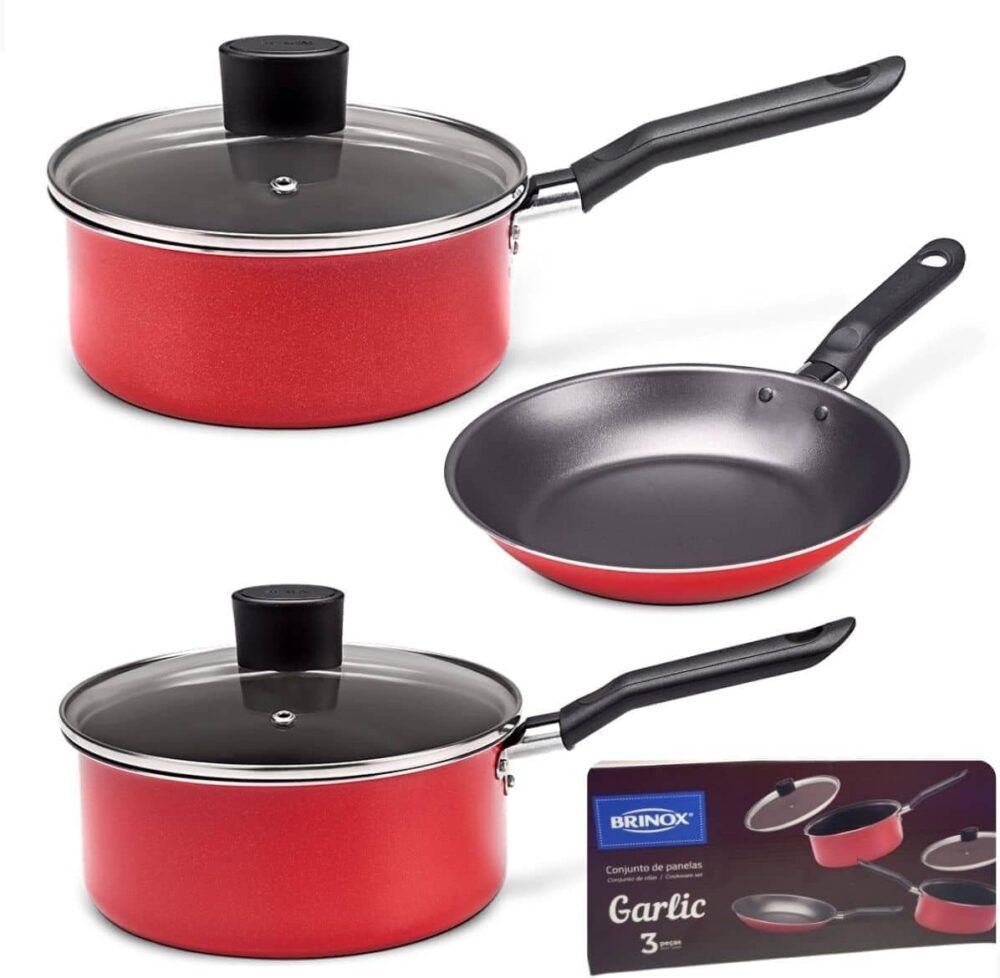 Jogo de Panelas Garlic, 3 Peças, Vermelho, Brinox