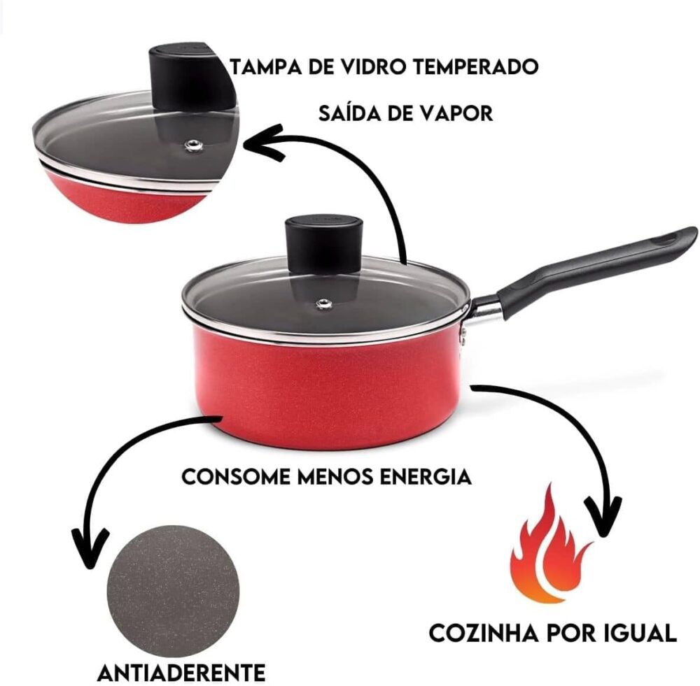 Jogo de Panelas Garlic, 3 Peças, Vermelho, Brinox - Image 4