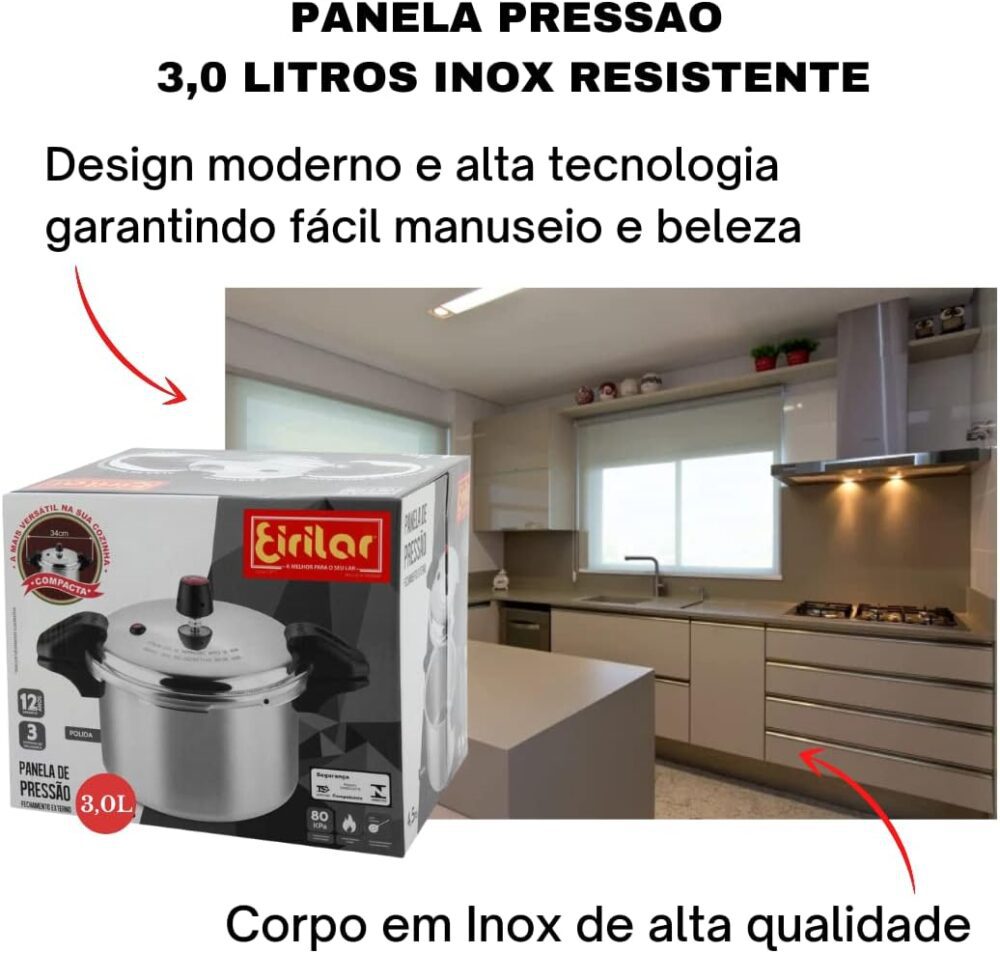 Panela de Pressão 3 litros Travamento Externo Polida Com Alç... - Image 3
