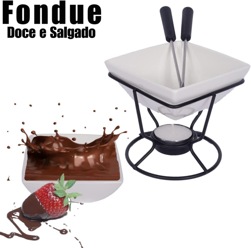 Conjunto Fondue Em Cerâmica Quadrado 7 Peças 200ml Chocolate... - Image 6