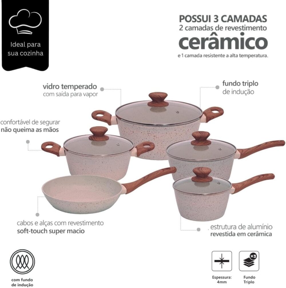 Mimo Style Conjunto 5 Panelas, Feitas em Alumínio e Tampa de... - Image 7