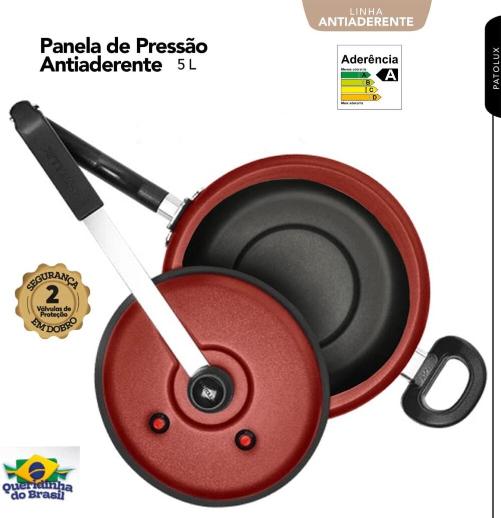 Panela de Pressão 5 Litros 2 Válvulas Antiaderente Vermelho/... - Image 4