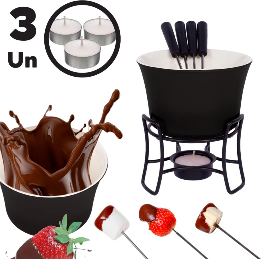 Conjunto Fondue Em Cerâmica Redondo 9 Peças 300ml Chocolate ... - Image 2