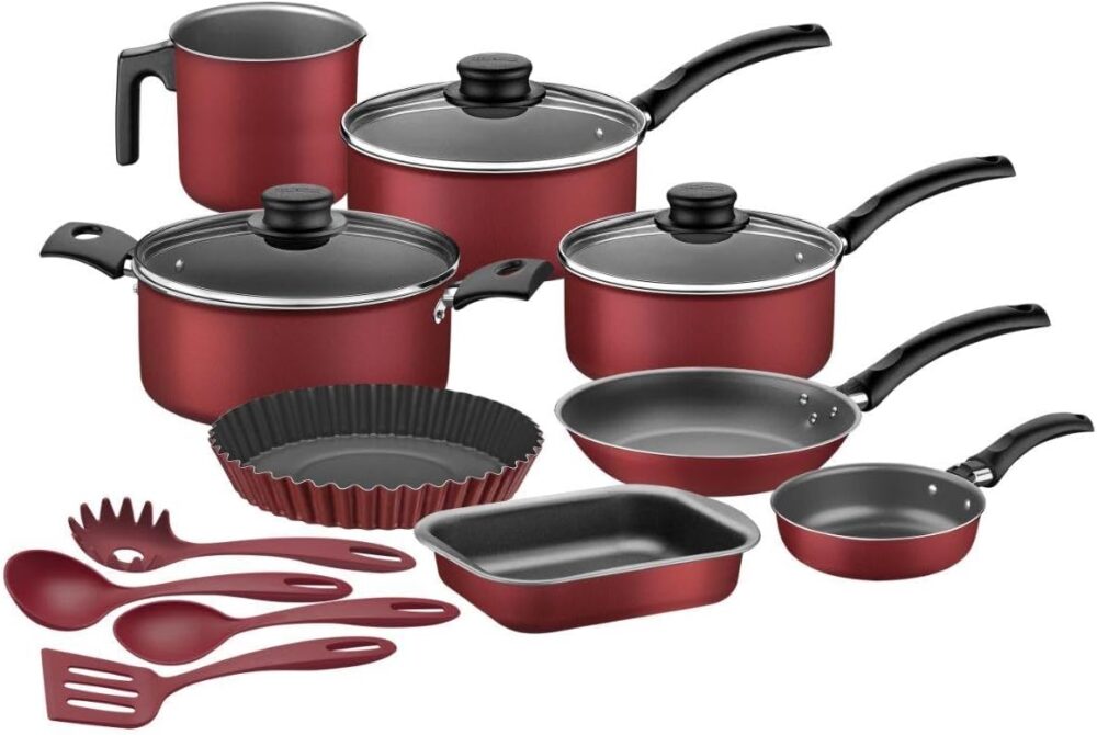 Kit para Cozinha 12 Peças com Jogo de Panelas Vermelho e Ute...