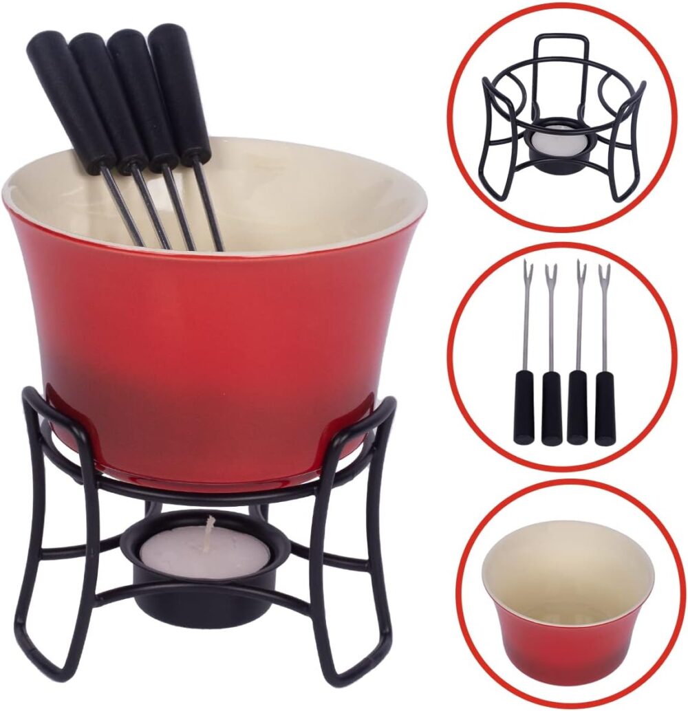 Conjunto Fondue Em Cerâmica Redondo 9 Peças 300ml Chocolate ... - Image 3