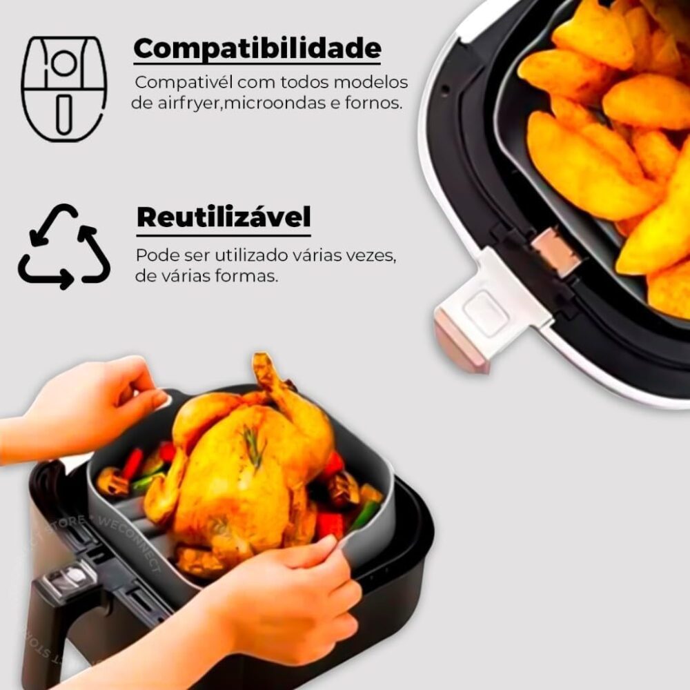 Panela de Silicone Quadrada Preta Para Fritadeira Microondas... - Image 5
