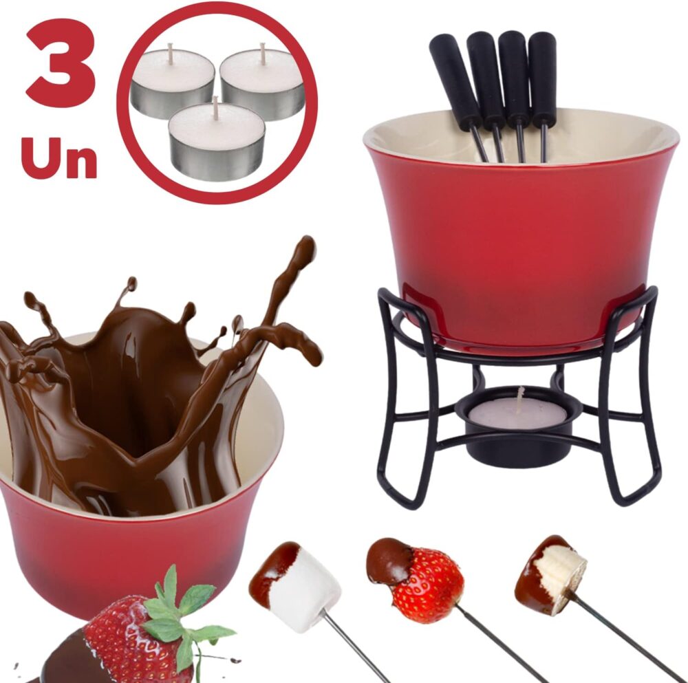 Conjunto Fondue Em Cerâmica Redondo 9 Peças 300ml Chocolate ... - Image 2