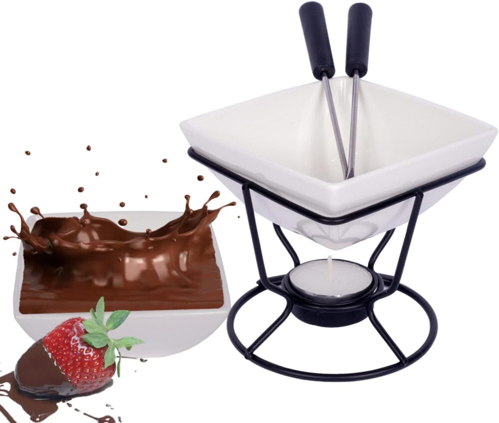Conjunto Fondue Em Cerâmica Quadrado 7 Peças 200ml Chocolate...