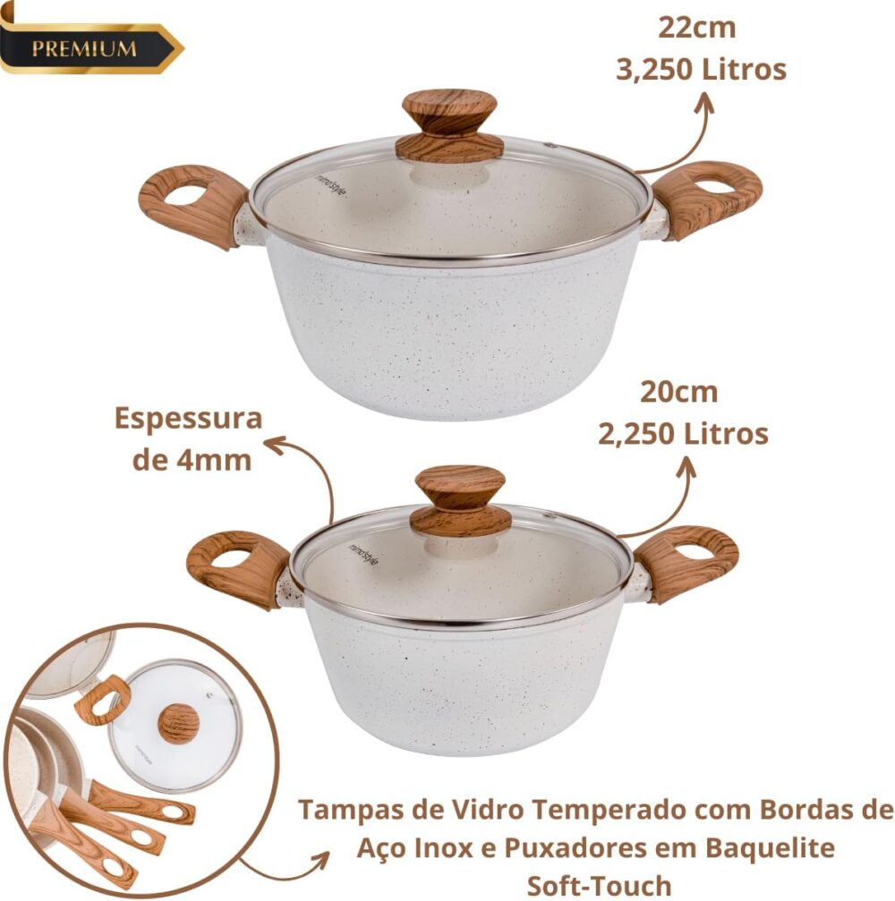 Jogo de Panelas Cerâmica 10 Peças Indução Marmol Mimo Style - Image 4