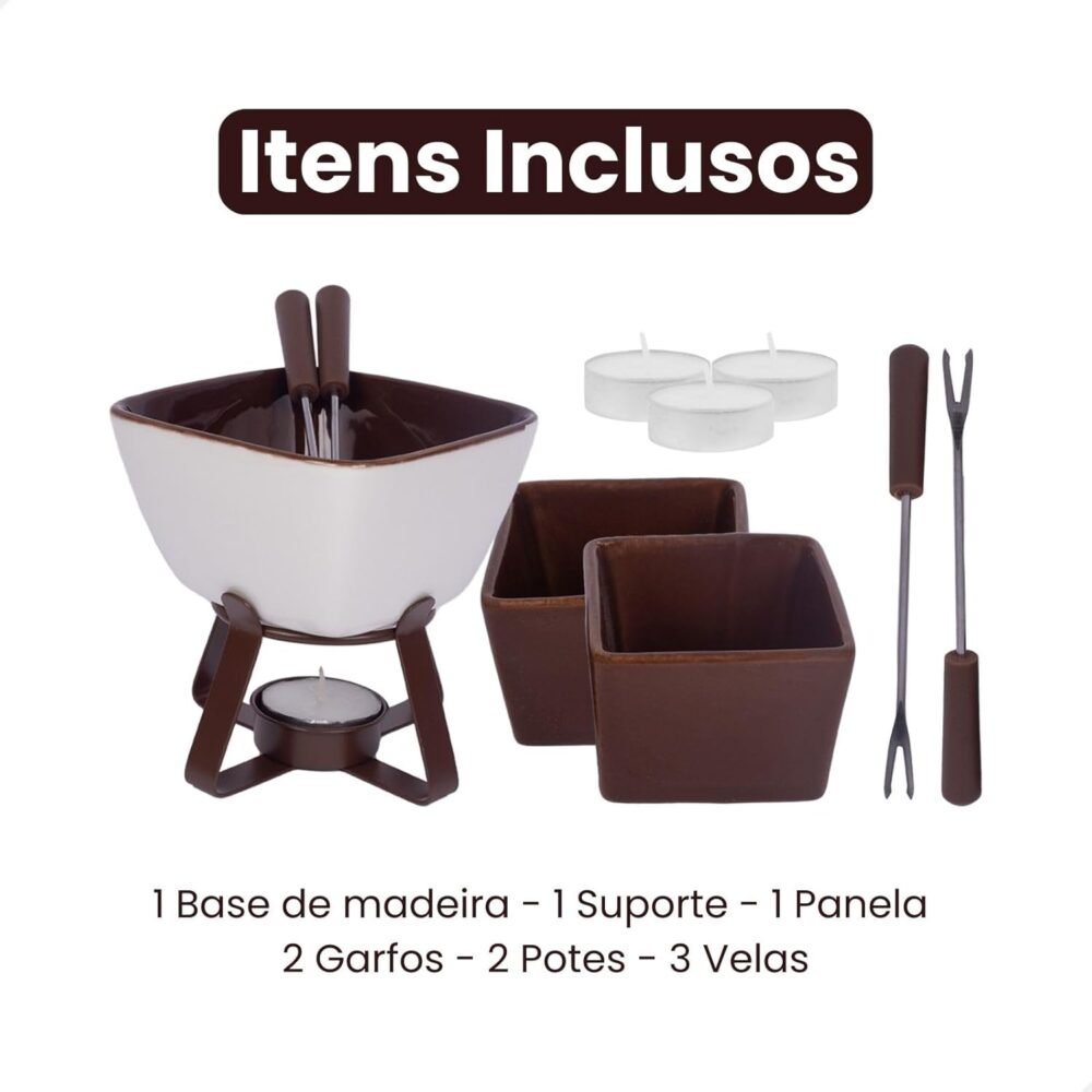 Conjunto Fondue Em Cerâmica Quadrado 8 Peças 300ml Chocolate... - Image 2