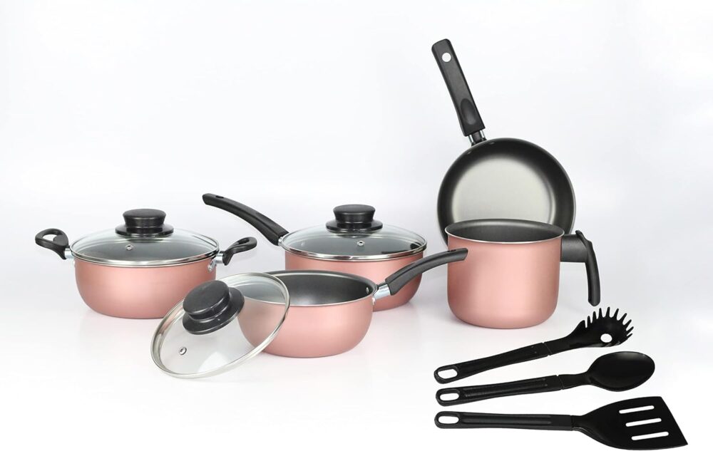 Kit Conjunto panelas 8 peças elegan antiaderente rosê