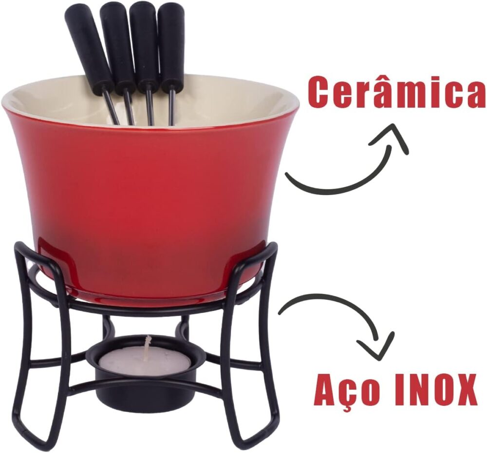 Conjunto Fondue Em Cerâmica Redondo 9 Peças 300ml Chocolate ... - Image 6