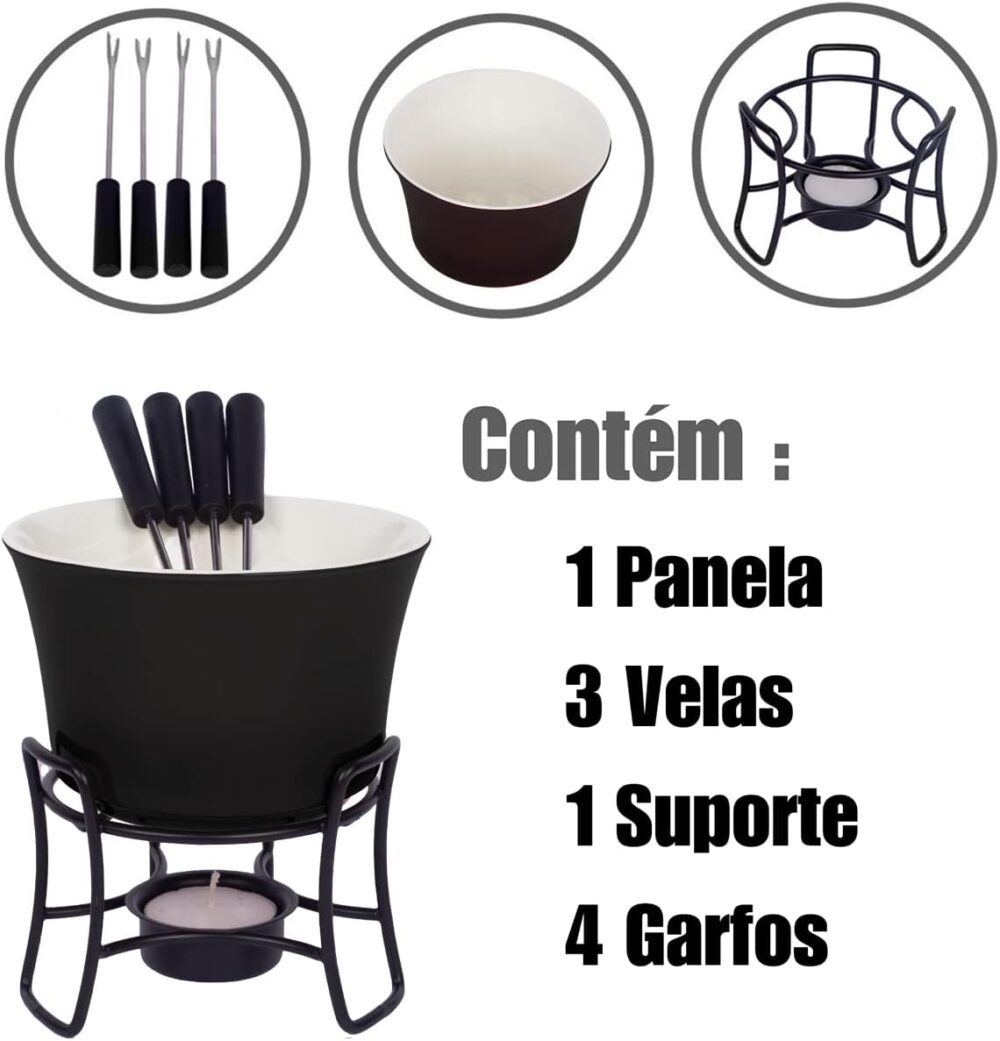 Conjunto Fondue Em Cerâmica Redondo 9 Peças 300ml Chocolate ... - Image 3