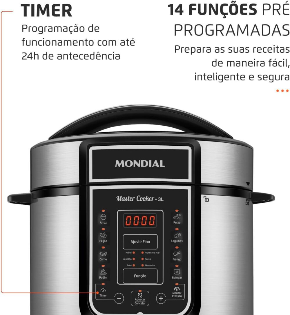 Panela de Pressão Elétrica Mondial, Master Cooker - 3L, 110V... - Image 3
