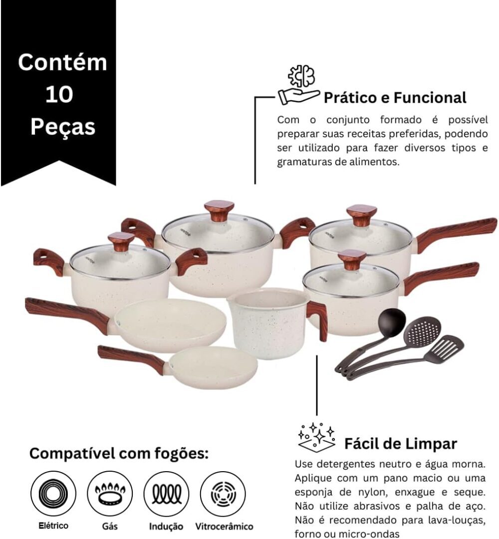 Conjunto Jogo de Panelas Cerâmica 10 Peças Fogão Indução Pra... - Image 2