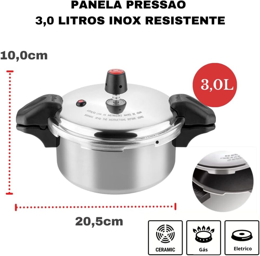 Panela de Pressão 3 litros Travamento Externo Polida Com Alç... - Image 2
