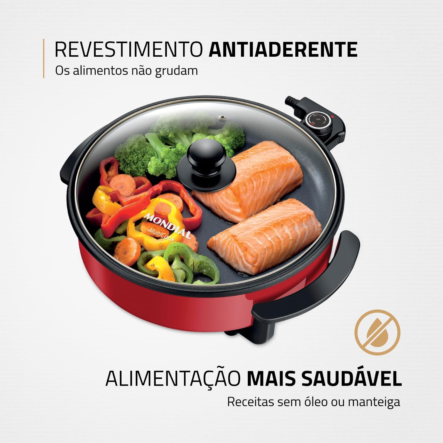 Panela Elétrica Redonda, Mondial, Vermelho, 1200W, 220V - PE... - Image 2