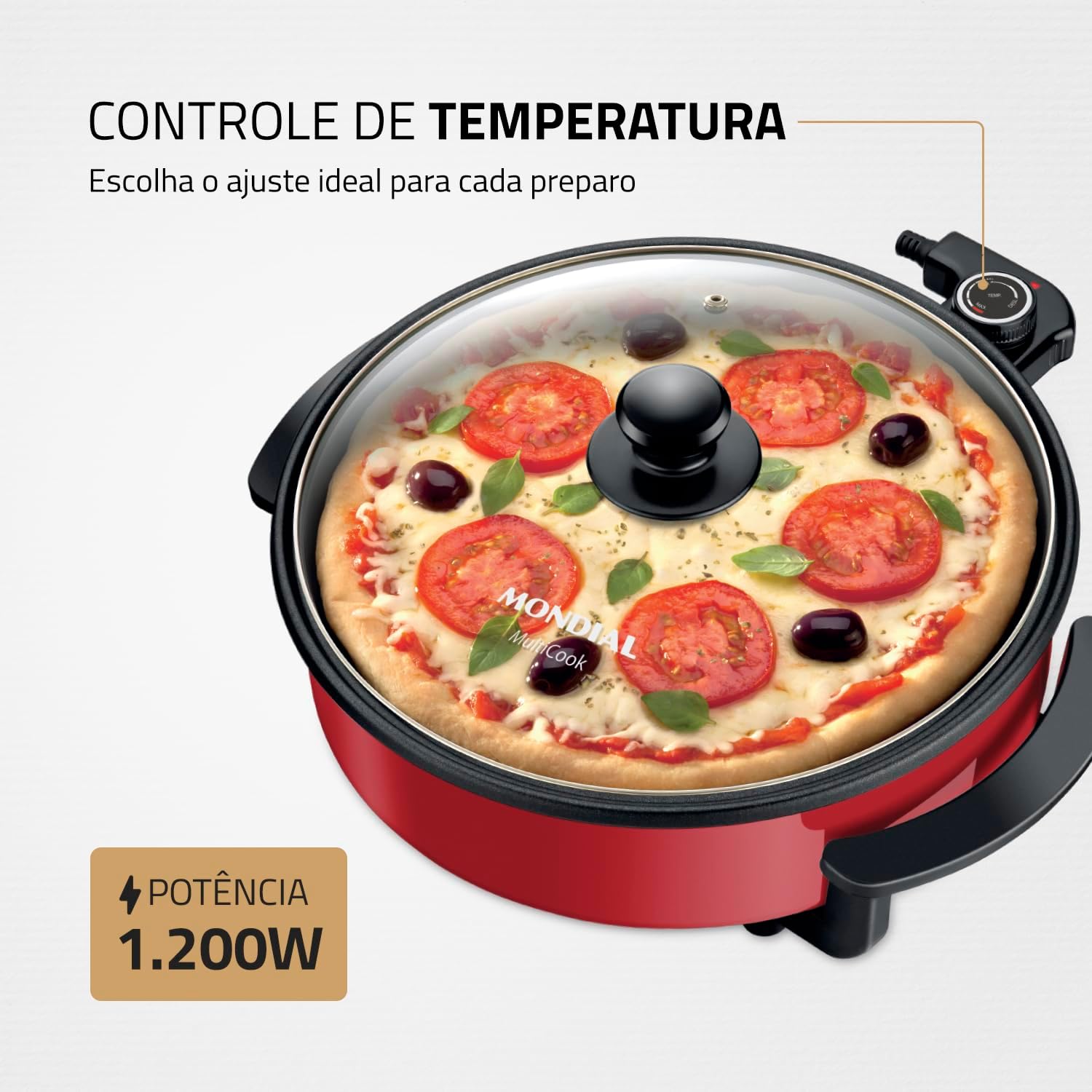 Panela Elétrica Redonda, Mondial, Vermelho, 1200W, 220V - PE... - Image 4