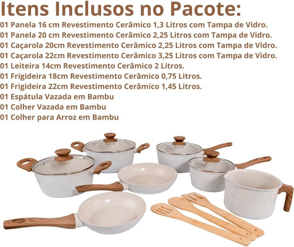 Jogo de Panelas Cerâmica 10 Peças Indução Marmol Mimo Style - Image 7