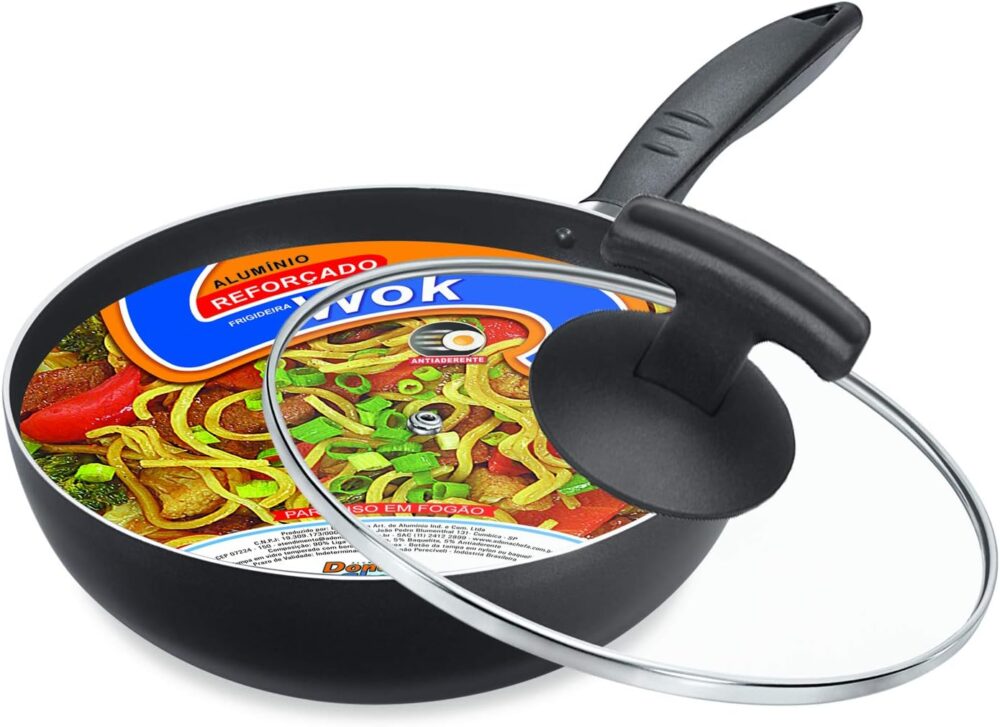 Wok 24 C/Cabo E Tampa Vidro "T" Preta Dona Chefa Vermelha Gr...