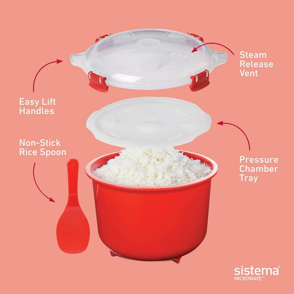 Panela e tigela de arroz Sistema, para micro-ondas, vermelho - Image 2