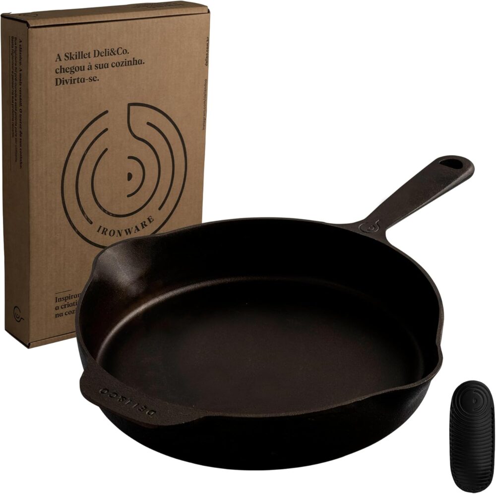 Frigideira de ferro Skillet 30cm, panela de ferro polida e p...