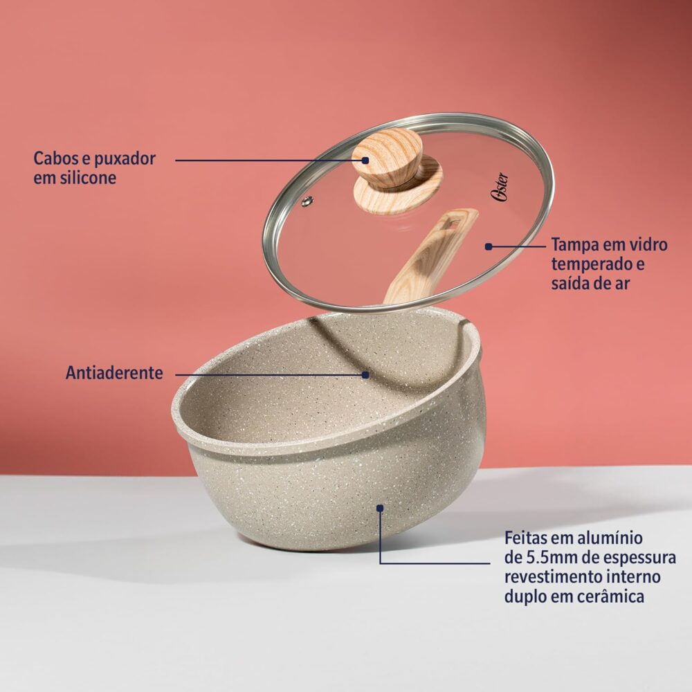OSTER Panela Antiaderente 3L com Tampa Marble Edition - Cons... - Image 4